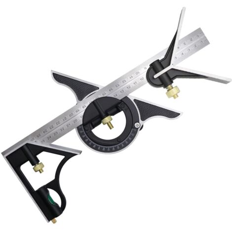 Équerre à Combinaison 300mm, Règle d'angle de Combinaison en Acier Inoxydable, Équerre Combinée avec Niveau à Bulle et Tire-Lignes Pratique, Idéal pour les travaux de menuiserie
