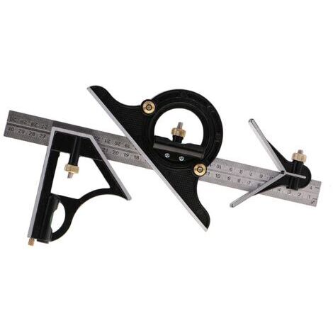 Équerre combinée de 30,5 cm (12 pouces) - Règle de mesure mécanique de haute précision en acier inoxydable - Règle double face pour mesures impériales et métriques