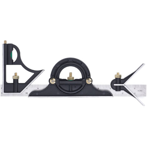Équerre combinée de mesure multifonction 300mm en acier inoxydable - Compas, Gauge de profondeur et angle, Graduations métrique et impériale