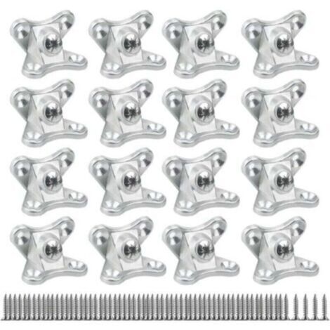 Équerre d'angle amovible - 16 pièces, connecteurs à clip papillon, équerre d'angle pour bois, placage (avec 64 vis) argent