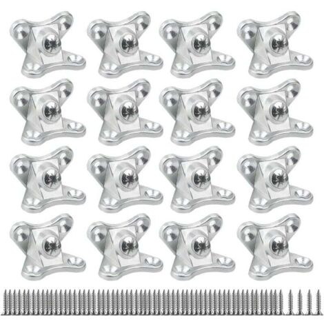 Équerre d'angle amovible - 16 pièces, connecteurs à clip papillon, équerre d'angle pour bois, placage (avec 64 vis) argent