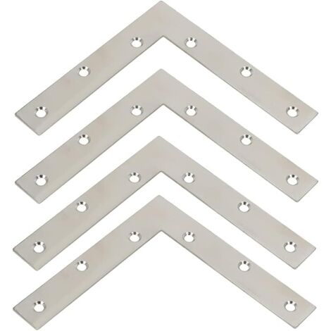 Équerre D'angle de Support de Fixation Équerre Plate de Réparation Connecteur en Forme de L avec Vis, Brossé en Acier Inoxydable, 150mm x 150mm, 4 Pcs, EJ7150L-4P-EU