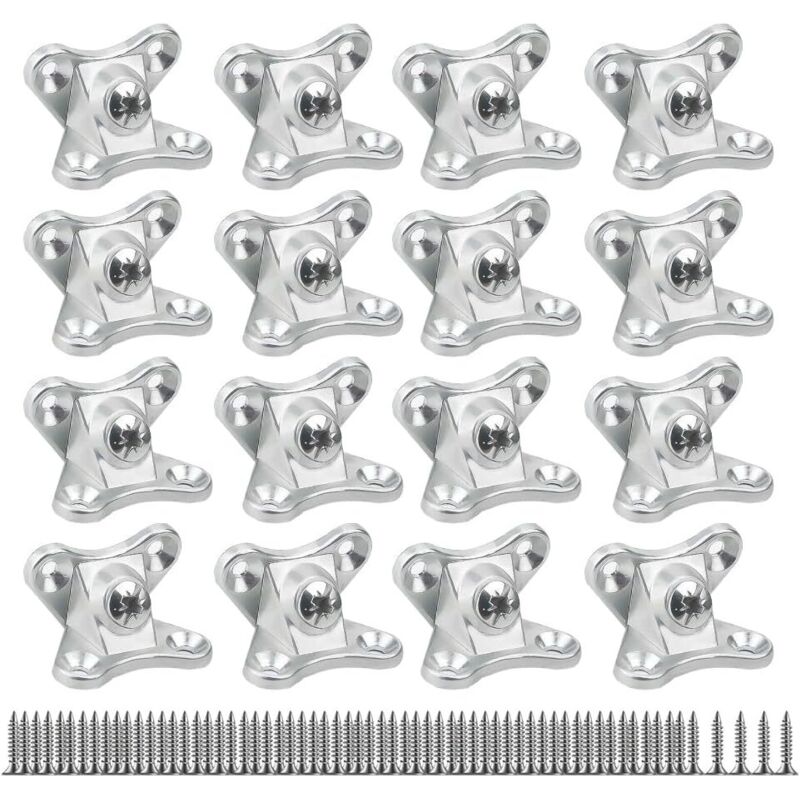 Équerre d'assemblage Amovible-16 Pièces Connecteur de l'étrier papillon,Équerre de Coin pour bois, placage(avec 64 vis) Argent