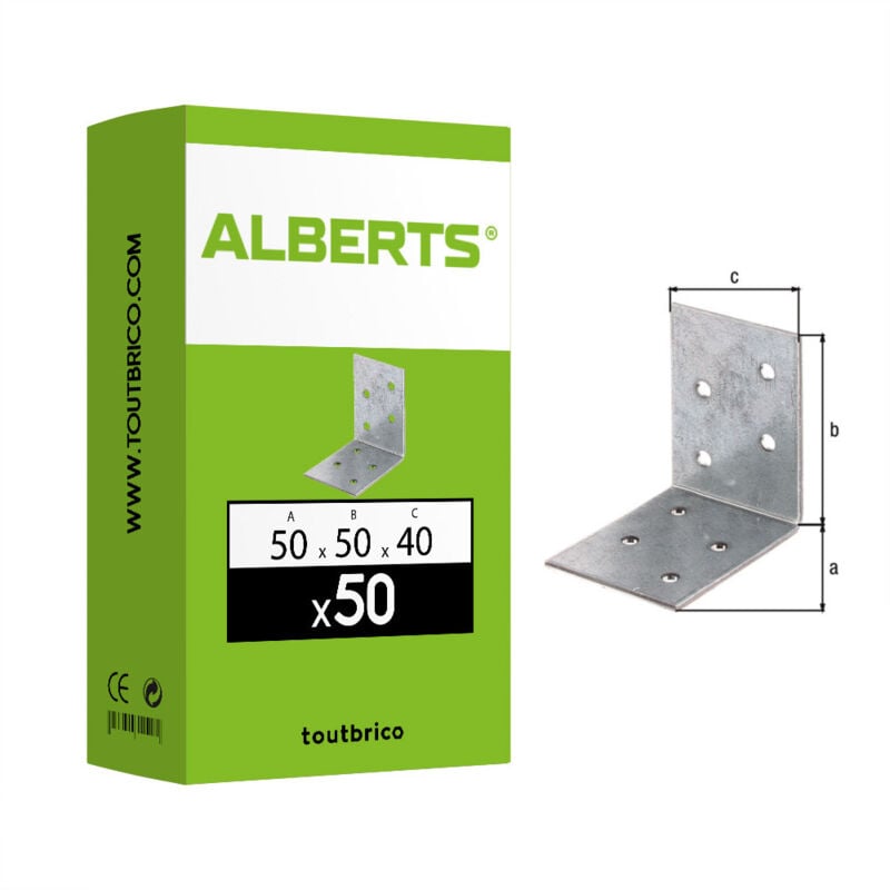 Alberts - 50 équerres d'assemblage 50x50x40 mm galvanisé Gris