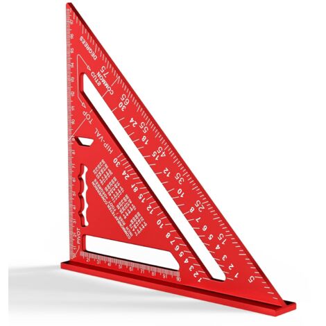 Équerre de charpentier 180 mm, règle en aluminium, équerre triangulaire renforcée à 45° et 90° (rouge)