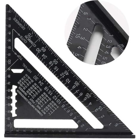 Équerre de charpentier multifonctionnelle en alliage d'aluminium avec équerre triangulaire de 7 pouces, règle d'angle métrique et rapporteur