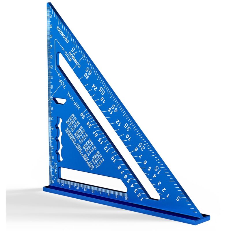 Ikodm - querre de charpentier triangulaire épaisse en aluminium, 180 mm, outil de mesure de haute précision (bleu)