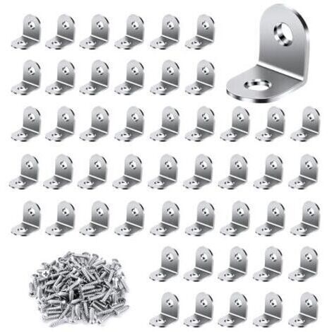 Équerre de fixation 50 pièces, équerre métallique 20 × 20 mm avec 100 vis d’assemblage en acier inoxydable, équerre de fixation à angle droit pour la fixation et la réparation de meubles