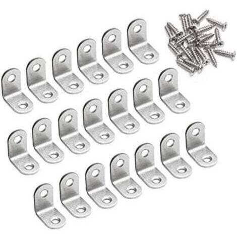 Equerre de Fixation 90 Degré Angle Droit Support 20 x 20 x 16mm forme de L Metalliques Equerres de Coin en Acier Inox Supporen pour Bois Meubles Placard Support 20 Pièces