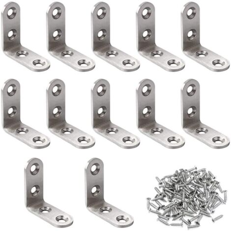 Équerre de Fixation Inox, Angle Droit Support, Supports à Angle Droit De 90 Degrés, 12 Pièces 40x40mm Raccord D'angle, Renforts D'Angle pour la Fixation et la Réparation de Meubles avec 50 Pièces Vis
