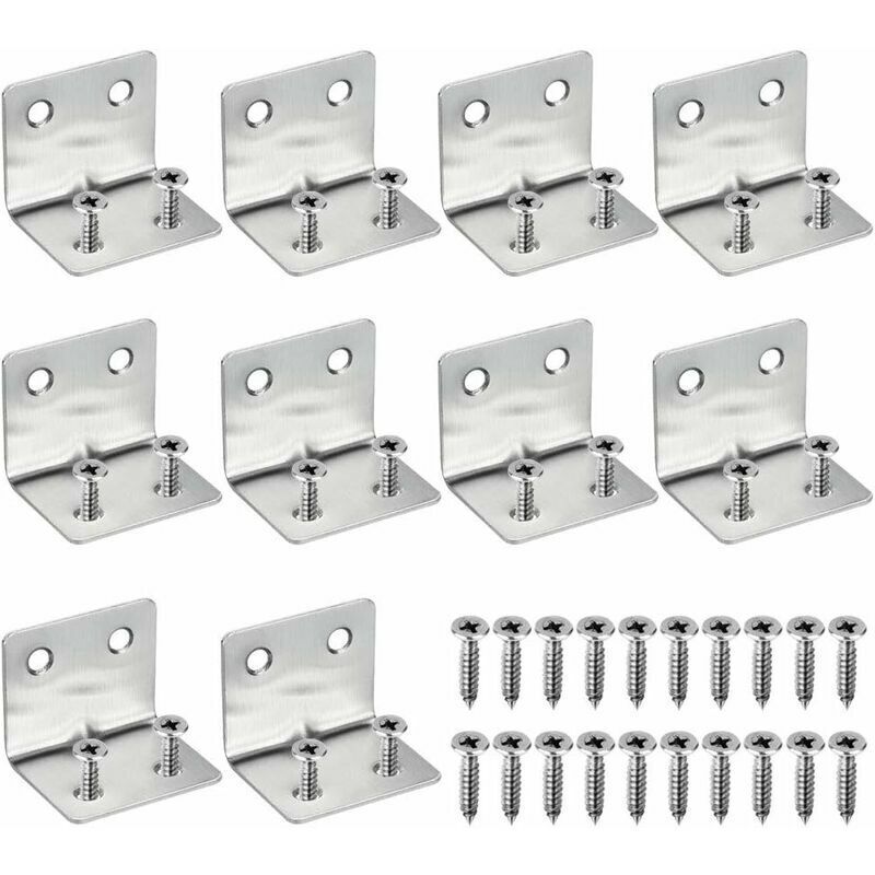 Querre de Fixation Inox Équerres d'Assemblage 30x37x1.3mm 10 pcs Support de Coin en Forme de l Équerre Angle Droit