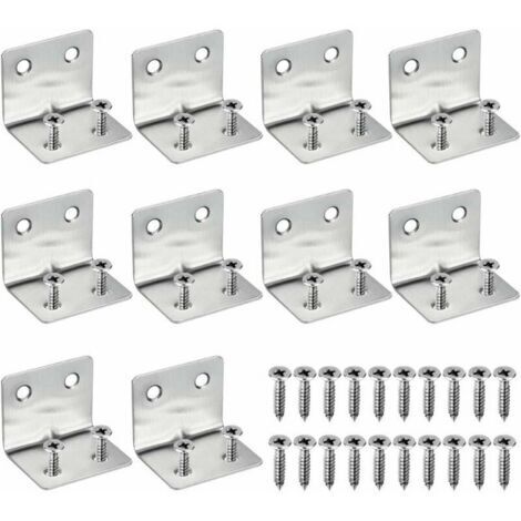 Équerre de Fixation Inox Équerres d'Assemblage 30x37x1.3mm 10 PCS Support de Coin en Forme de L Équerre Angle Droit