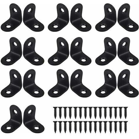 Equerre de Fixation Noir Angle Droit Support en forme de L Metalliques Equerres avec Vis pour Bois Meubles Placard Support 20 Pièces 20  20  16mm