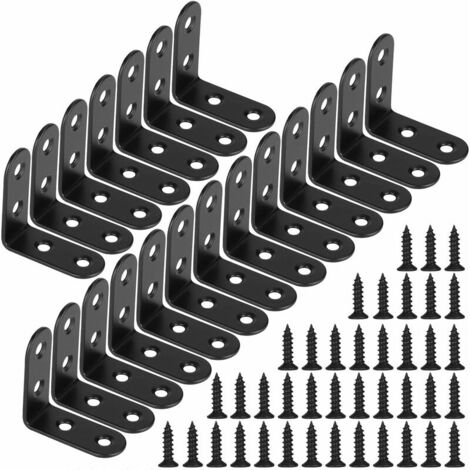 Equerre de Fixation Noir Angle Droit Support en forme de L Metalliques Equerres avec Vis pour Bois Meubles Placard Support 20 Pièces 40 40 18mm