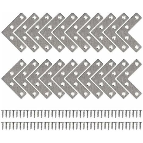Equerre de Fixation Plats Droits Support en forme de L Metalliques Equerres avec Vis pour Bois Meubles Placard Réparation Support 50  50mm 20 Pièces