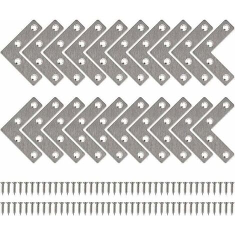 Equerre de Fixation Plats Droits Support en forme de L Metalliques Equerres avec Vis pour Bois Meubles Placard Réparation Support 50  50mm 20 Pièces