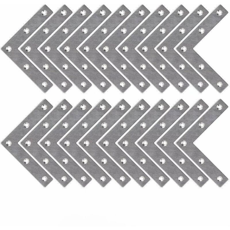 Equerre de Fixation Plats Droits Support en forme de L Metalliques Equerres avec Vis pour Bois Meubles Placard Réparation Support 80 x 80mm 20 Pièces