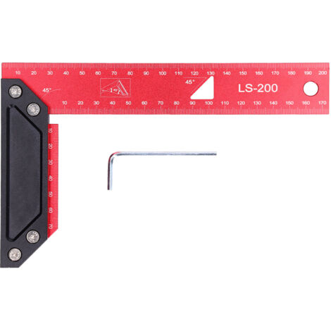 Équerre de menuiserie en aluminium 200mm avec échelle laser pour précision et traçage L