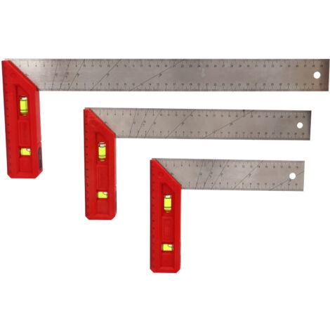 Équerre de menuiserie professionnelle 20cm avec niveau à bulle pour angles 90° et 45°