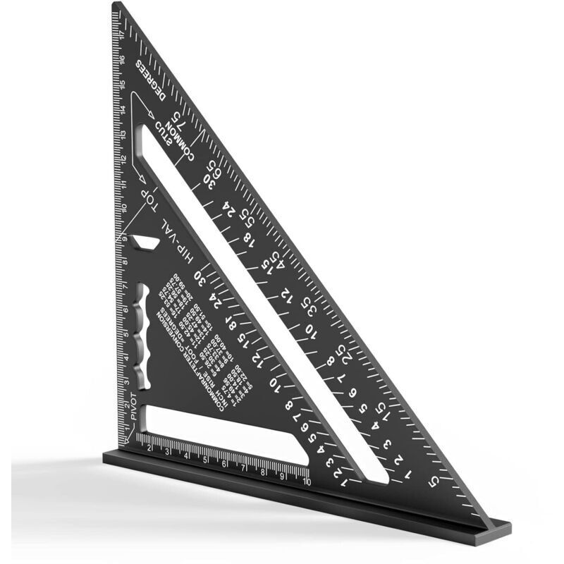 Équerre de menuisier 180 mm en aluminium – Angle 0 à 90 degrés – Haute précision pour charpentiers et couvreurs – Résistante à la rouille