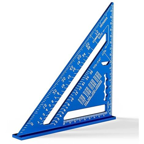 Équerre de Menuisier, Équerres de Charpentier, Aluminium Regle, Metal Triangle Règle Equerre Multifonctionnel Outils de Traçage pour Charpentier Mesure Outillage (Bleu)