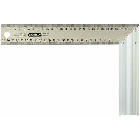 Stanley – Équerre de menuisier 250mm en acier inoxydable – Graduation millimétrique recto verso – Talon en aluminium extrudé pour précision