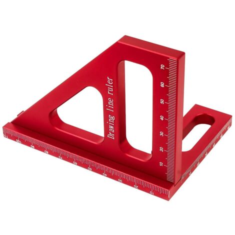 Équerre de précision triangulaire 45/90 degrés, rapporteur d'angle multifonctionnel en alliage d'aluminium pour charpentier, outil de mesure de haute précision (rouge)