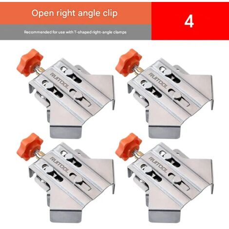 Équerre de serrage 90° pince menuiserie acier inoxydable serre joint angle droit outil assemblage cadre bois fixation rapide 4 pièces Argent