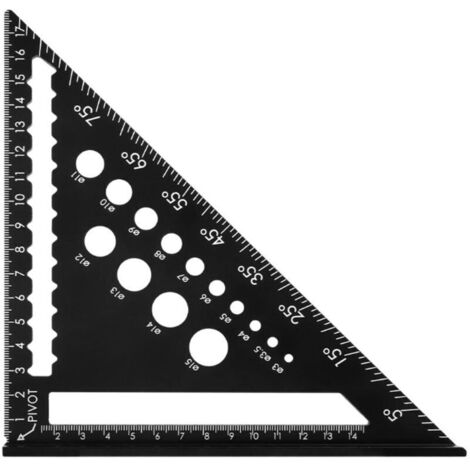 Équerre de vitesse avec 14 types de trous de perçage, équerre de charpentier multifonctionnel de 17,8 cm, règle triangulaire, équerre combinée en aluminium, équerre de mesure rapide.