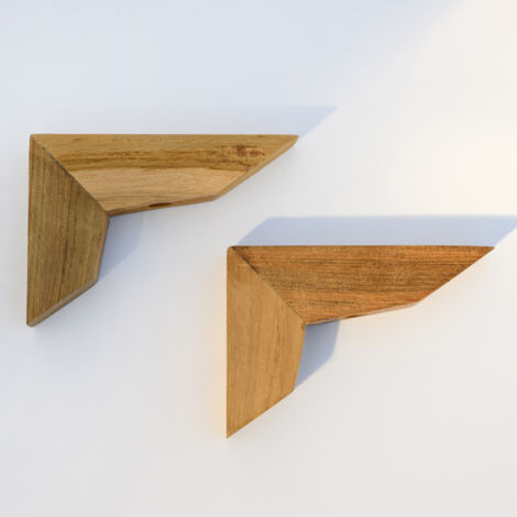 Equerre en Bois Teck Huilée - 22x75x105mm - Fixation pour Etagère Murale
