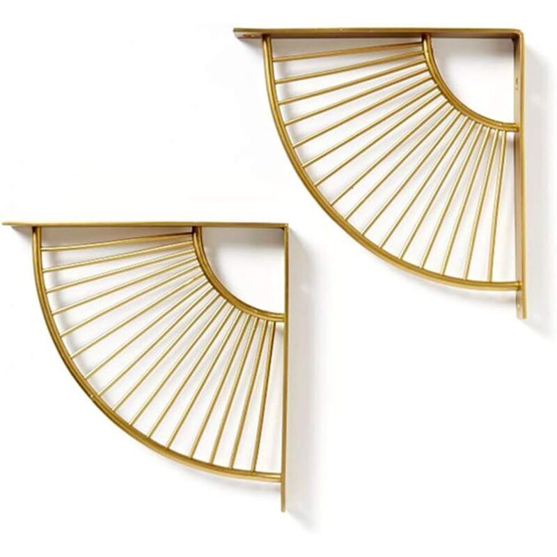 Equerre Etagere Art déco 20 / 30cm, étagères flottantes murales Design doré, Support Etagere en Forme d'éventail ，Lot de 2