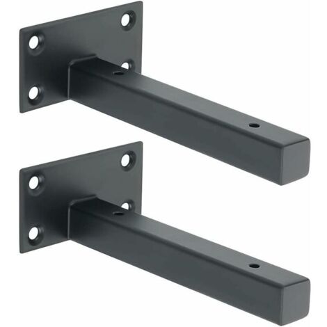 Équerre Étagère Industrielle Support Étagère à Fixation Murale en Acier Inoxydable Équerre Métale pour Planche Flottante Support Dissimulé Noir Mat, 2Pcs, EJT150B-2P