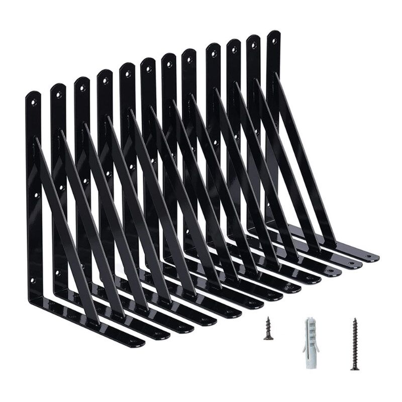 Csparkv - Equerre Etagere Murale, 10 Pcs Supports Triangulaires de 90 Degrés en Acier, Équerres Étagères 150mm x 95mm, Support d'angle Brace avec 50