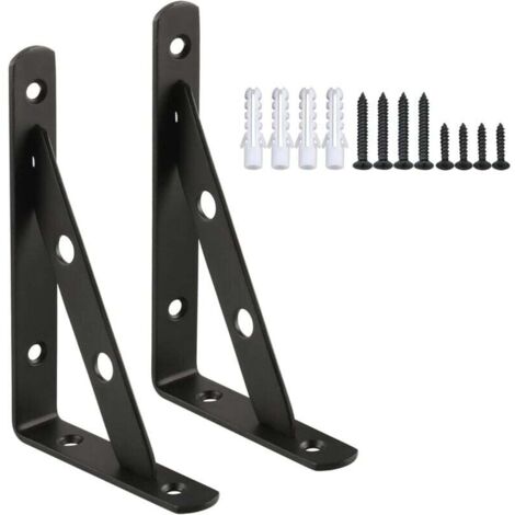 équerre étagère Murale 2Pcs équerre de Fixation 150 x 105 mm équerre Métal en Acier Inoxydable Renforcement de la Charge, Finition Noire Mate, EJ5201B-2P