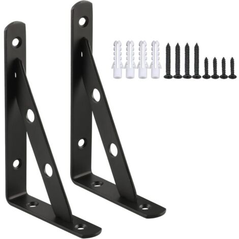 équerre étagère Murale 2Pcs équerre de Fixation 150 x 105 mm équerre Métal en Acier Inoxydable Renforcement de la Charge, Finition Noire Mate, EJ5201B-2P