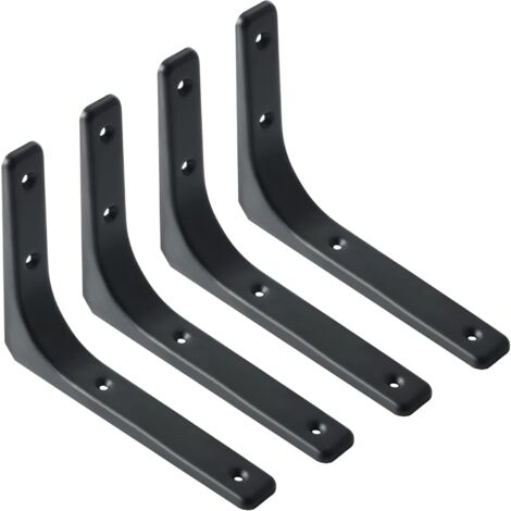 Equerre Etagere Murale, 4PCS Equerre Metal 200mm x 150mm Equerre Charge Lourde Support Etagere Murale Pour Deco Murale Cuisine Industrielle radiateur Montage Mural (Noire)