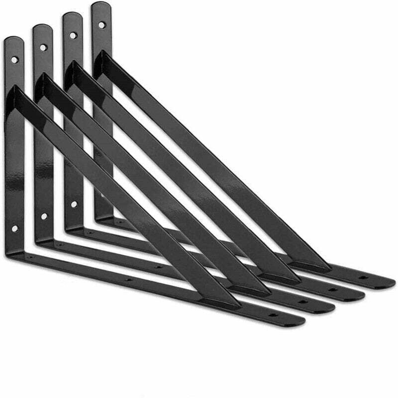 Equerre Etagere Murale, 8 Pcs Supports Triangulaires de 90 Degrés en Acier, équerres étagères 200mm x 120mm, Support d'angle Brace (Noir)