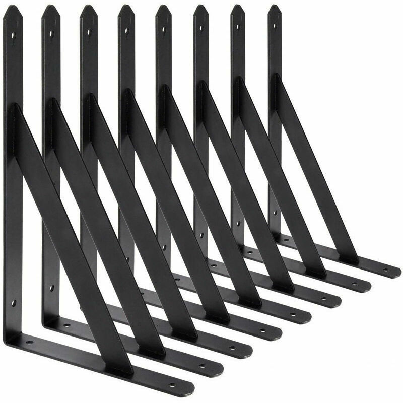 Equerre Etagere Murale, 8 Pcs Supports Triangulaires de 90 Degrés en Acier, Équerres Étagères 200mm x 120mm, Support d'angle Brace (Noir)