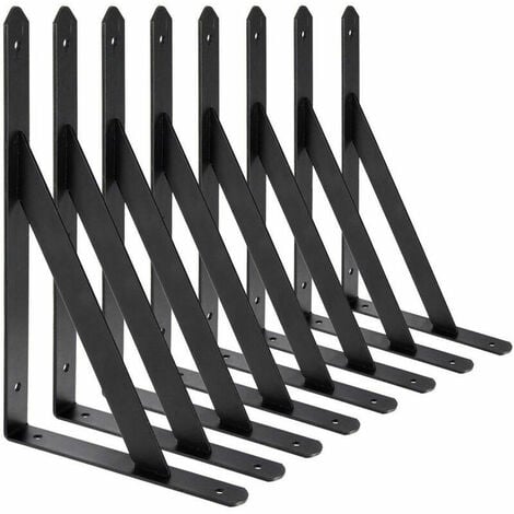 DERRUI Equerre Etagere Murale, 8 Pcs Supports Triangulaires de 90 Degrés en Acier, Équerres Étagères 200mm x 120mm, Support d'angle Brace (Noir)