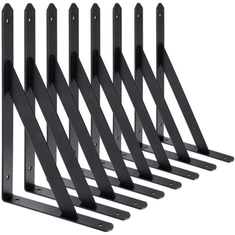 FITAGS Equerre Etagere Murale, 8 Pcs Supports Triangulaires de 90 Degrés en Acier, Équerres Étagères 200mm x 120mm, Support d'angle Brace (Noir)