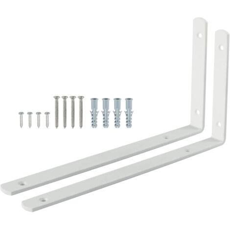 Equerre Etagere Murale de Fixation Flottante, Support Etagère Murale de 90 Degrés en Acier Inoxydable pour Bibliotèque Salon Chambre, Forme en L, 2 Pcs 300 x 155MM Blanc, EJ5230W-2P
