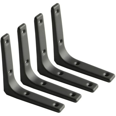 Équerre Étagère Murale, Équerre Métal Mat Noir, Support Étagère Métal pour Déco Cusine, Équerre Charge Lourde, 100mm100mm, 4pcs