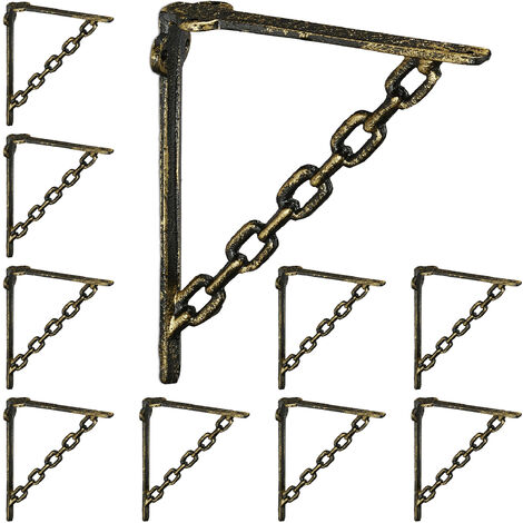 Lot De 2 Supports D’étagère En Fonte – Design Vintage Chaînes, Bronze