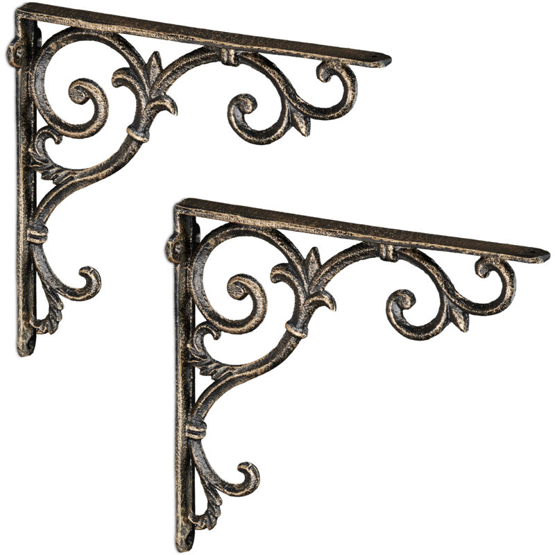 Relaxdays - querre étagère murale, lot de 6, ancien, support en fonte de fer, ornements baroques, aspect bronze