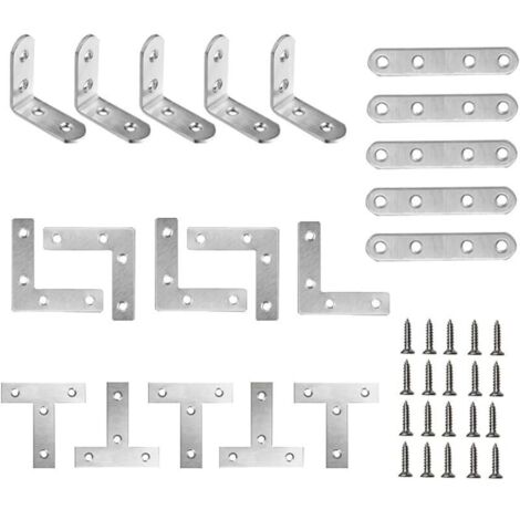 Equerre Inox 20 Pièces Equerre Metal Equerre De Chaise Equerre Plate Metal Equerre Fixation Angle Droit Support Forme De T Support De Réparation D'angle Forme De L Avec 100 Vis