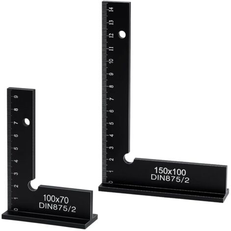 Equerre Menuisier, 100x70 mm et 150x100mm Précision Angle Droit Bloc Règle avec Échelle pour Ingénieur Charpentier, Fausse Equerre Charpentier Metal pour Machines Mettre en Place