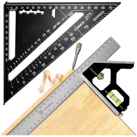 RQIURPN Equerre Menuisier 12-EN-1 - Kit Complet (Set de 2) - Équerre Trusquin Metal 185mm + Outils de Traçage 300mm - Multifonctionnels pour Bricolage Outillage