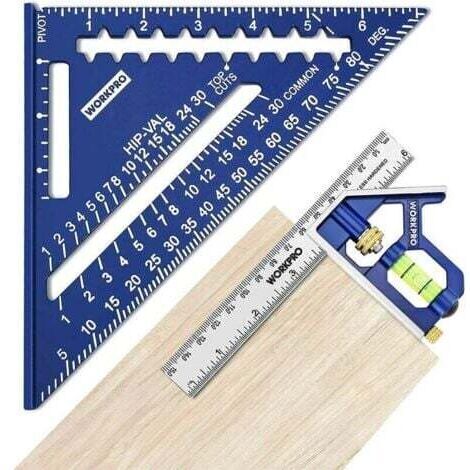 Equerre Menuisier 180 mm et Règle d'Angle de Combinaison 150mm, Equerre Combinée avec Niveau à Bulle en Acier Inoxydable, Ensemble d'Outils d'Equerre