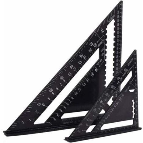 Equerre Menuisier Multifonctions 18cm et 30cm, Triangle Métal Aluminium Règle Équerre Trusquin Guide Raporteur Angle 45 90 Degres/Outillage Charpentier/Outil Traçage Guidage Menuiseri