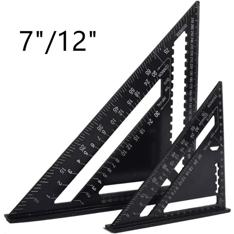 Equerre Menuisier Multifonctions 18cm et 30cm, Triangle Règle d'Angle Rapporteur Outil de Mesure Charpentier 7'/12'